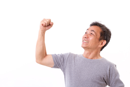 strong old or middle aged man white isolated, looking upの写真素材