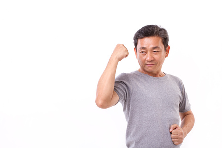 strong old or middle aged man white isolatedの写真素材