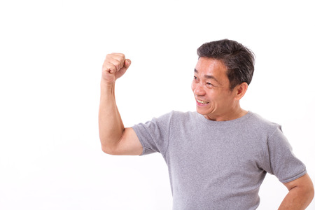 strong old or middle aged man white isolatedの写真素材