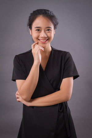 portrait of asian woman, happy face expressionの写真素材