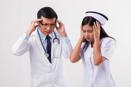 tired, sad, failed, overworked medical team facing problemの写真素材