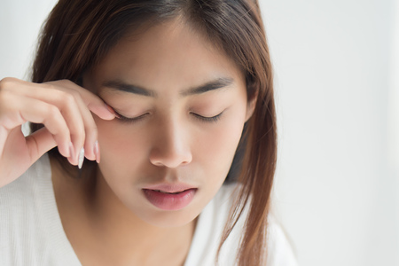portrait of tired, exhausted, insomnia womanの写真素材