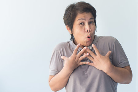 portrait of positive excited, surprised old womanの写真素材