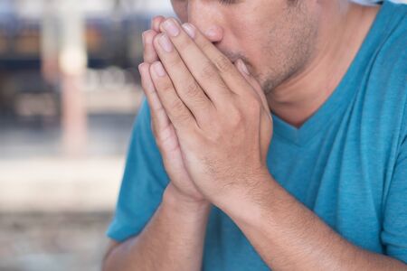 sick allergic man sneezing without sanitary mask, concept of transmitted or contagious disease...