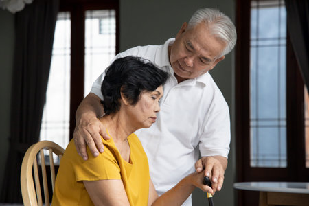Hand of old senior couple staying together, caring each other, concept of old senior couple...