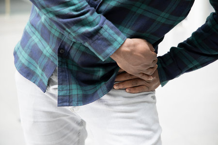 African man suffering from prostate cancer, sick African black man with prostate cancer, premature...