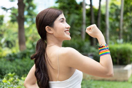 Strong non-binary LGBT person showing confident and empowering expression for LGBT awareness pride monthの写真素材