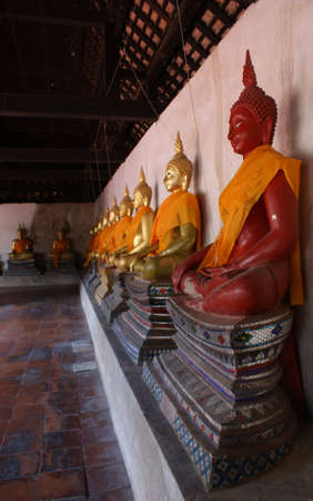 Buddha rows in Puttaisawan Temple, where located in Ayutthaya province of Thailandの写真素材