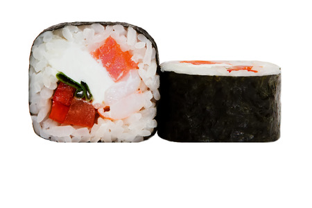 Sushi roll with salmon and shrimp tempuraの写真素材