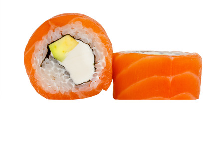Sushi roll with salmon and shrimp tempuraの写真素材