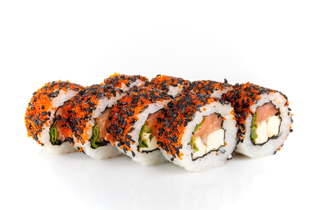 sushi roll set on white background with reflection, isolatedの写真素材