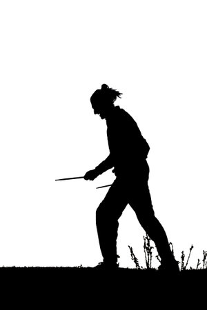 Black silhouette of male dancer isolated on whiteの写真素材