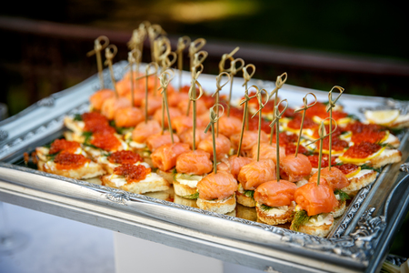 Catering service. Restaurant table with food at event partyの写真素材