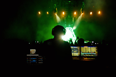 Sound manager on live rock concert, disco showの写真素材