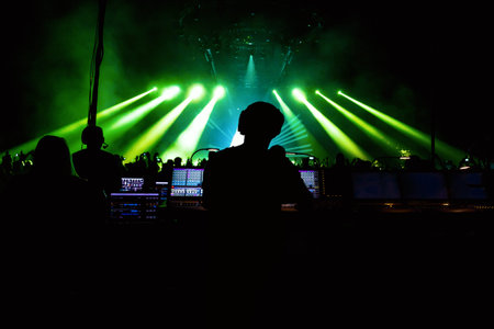 Sound manager on live rock concert, disco show