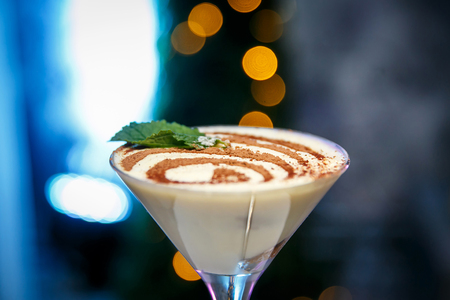 pudding with whipped cream, selective focusの写真素材