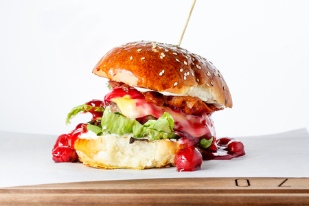 Modern burger on white background.の写真素材