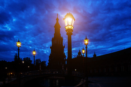 The old lantern in city of Sevilla, palace at twilight.の写真素材