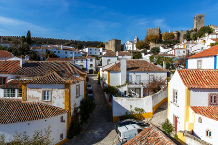 View from the City Wall of the Beautiful Village of Obidos, Portugal.の写真素材