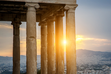 Typical ancient greek colonnade, sunset time. Close-upの写真素材