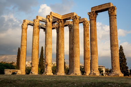 Ancient Temple of Zeus, Olympeion, Athens, Greece, Sunset lightの写真素材