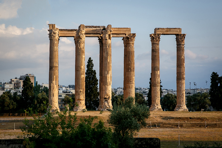 Ancient Temple of Zeus, Olympeion, Athens, Greece, Sunset lightの写真素材