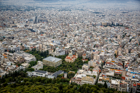 Aerial birds eye view photo of iconic city of Athens, Greece. Big city. Residential areas. Day lightの写真素材