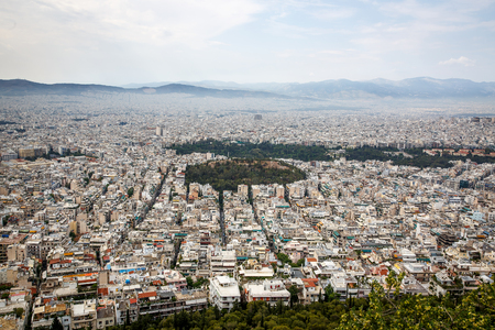 Aerial birds eye view photo of iconic city of Athens, Greece. Big city. Residential areas. Day lightの写真素材