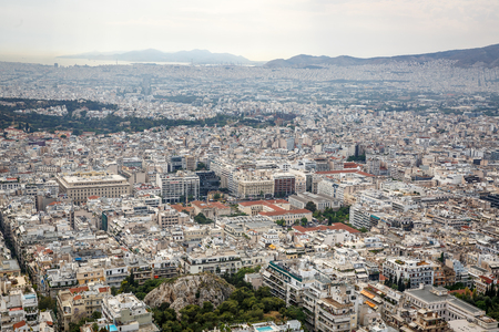Aerial birds eye view photo of iconic city of Athens, Greece. Big city. Residential areas. Day lightの写真素材