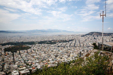Aerial birds eye view photo of iconic city of Athens, Greece. Big city. Residential areas. Day lightの写真素材
