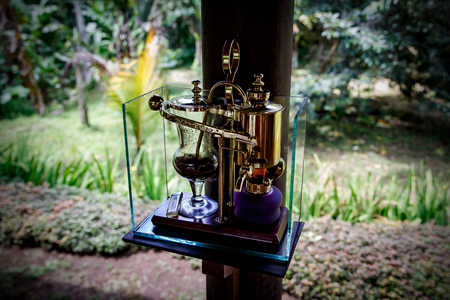 Vintage syphon for making fresh coffee, outdoorの写真素材