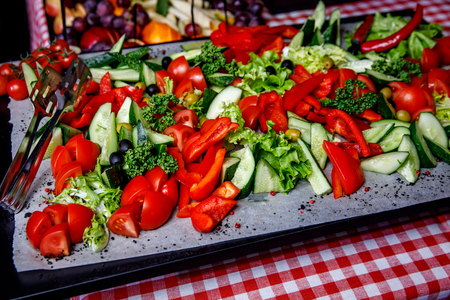 A tray of vegetables on event catering, Snacksの写真素材