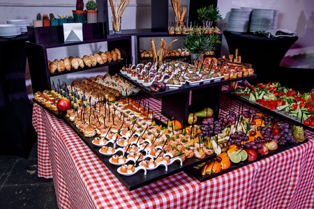 Various small snacks at the banquet event. Outbound cateringの写真素材