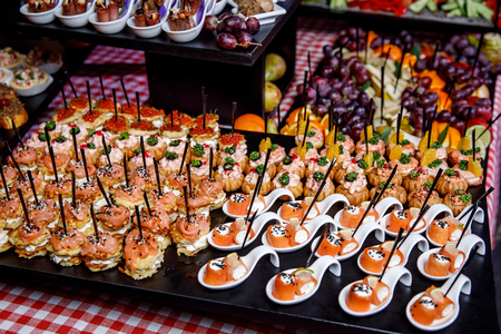Various small snacks at the banquet event. Outbound cateringの写真素材