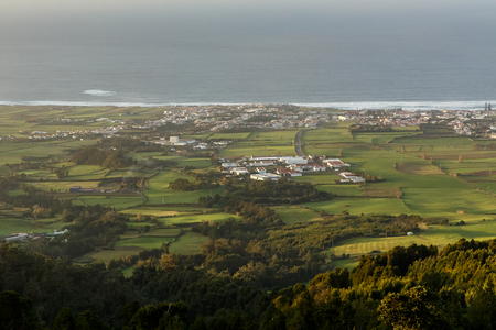 Small town on the ocean, Azores, Portugalの写真素材