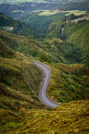 Road in the mountains. View from aboveの写真素材