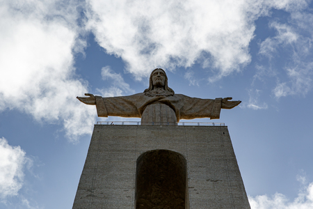 Top of statue Cristo Rei in Lisbon, Portugalの写真素材