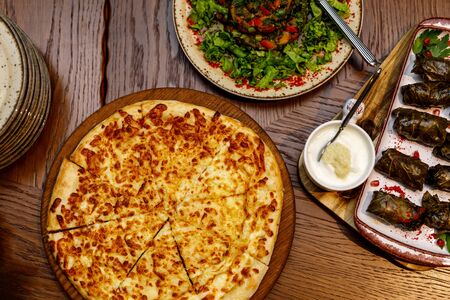 Georgian food, Khachapuri. View from aboveの写真素材