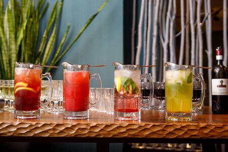 Jugs with berry lemonade, Refreshing drinksの写真素材