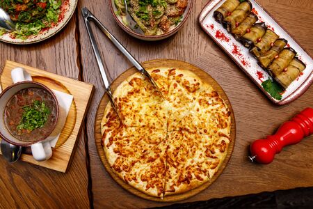 Georgian food, Khachapuri. View from aboveの写真素材