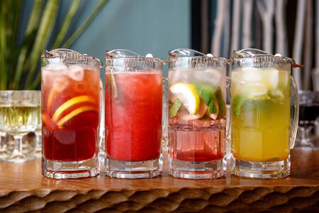 Jugs with berry lemonade, Refreshing drinksの写真素材