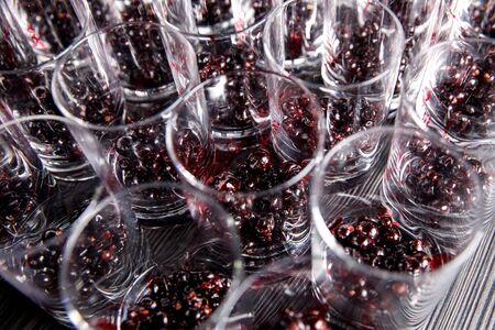 A lot of glasses with berries. Healthy foodの写真素材