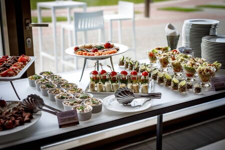 Different fresh snacks before the event. Top viewの写真素材