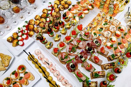 Different fresh snacks before the event. Top viewの写真素材