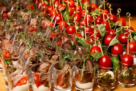 Snack table ready for event. Food and drink cateringの写真素材