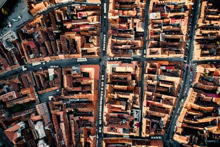 The old Romanian city of Brasov, the center of Transylvania. Top view from a quadrocopterの写真素材