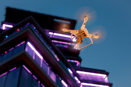 Drone on the background of the buildingの写真素材
