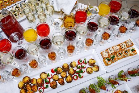 Beautifully decorated snacks on the banquet table before the holiday. Event Cateringの写真素材