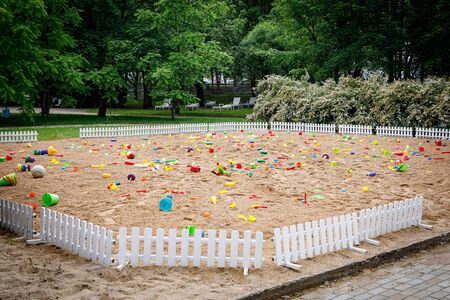 Summer Children's Toys on the sand, large sand boxの写真素材