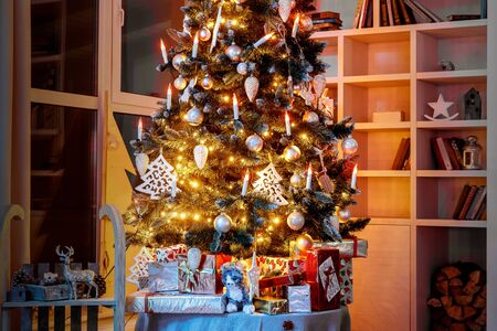 Home christmas tree texture. Holiday conceptの写真素材